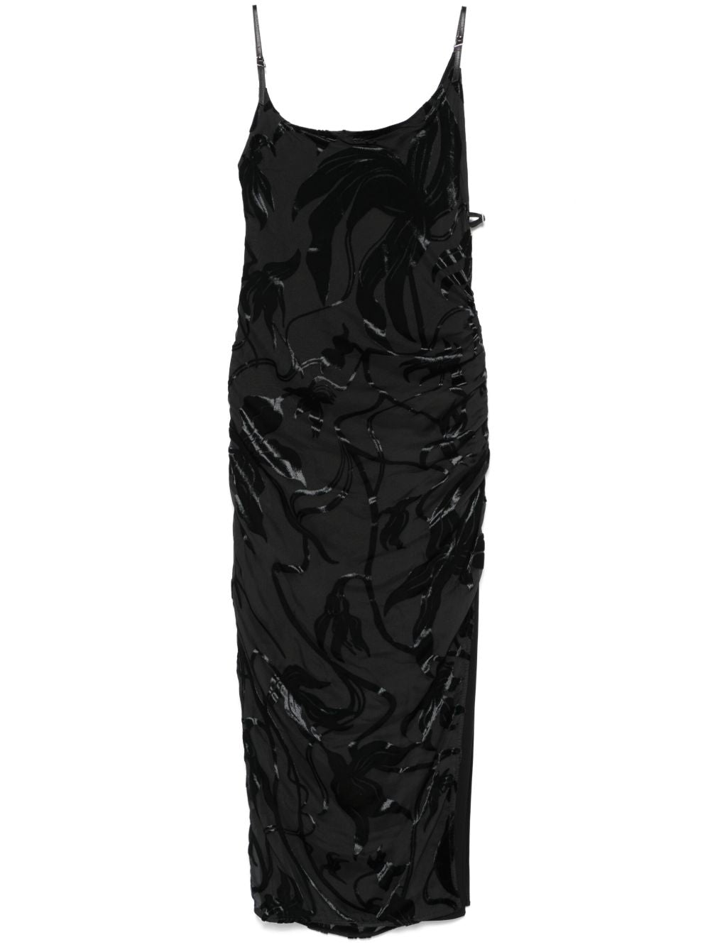 Ruched Black Midi Dress