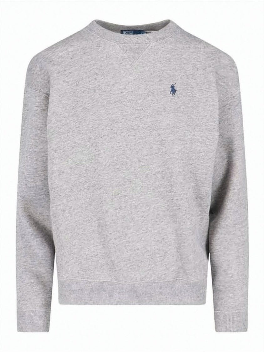 Heather Grey Long-Sleeve Crewneck Sweatshirt with Ribbed Details
