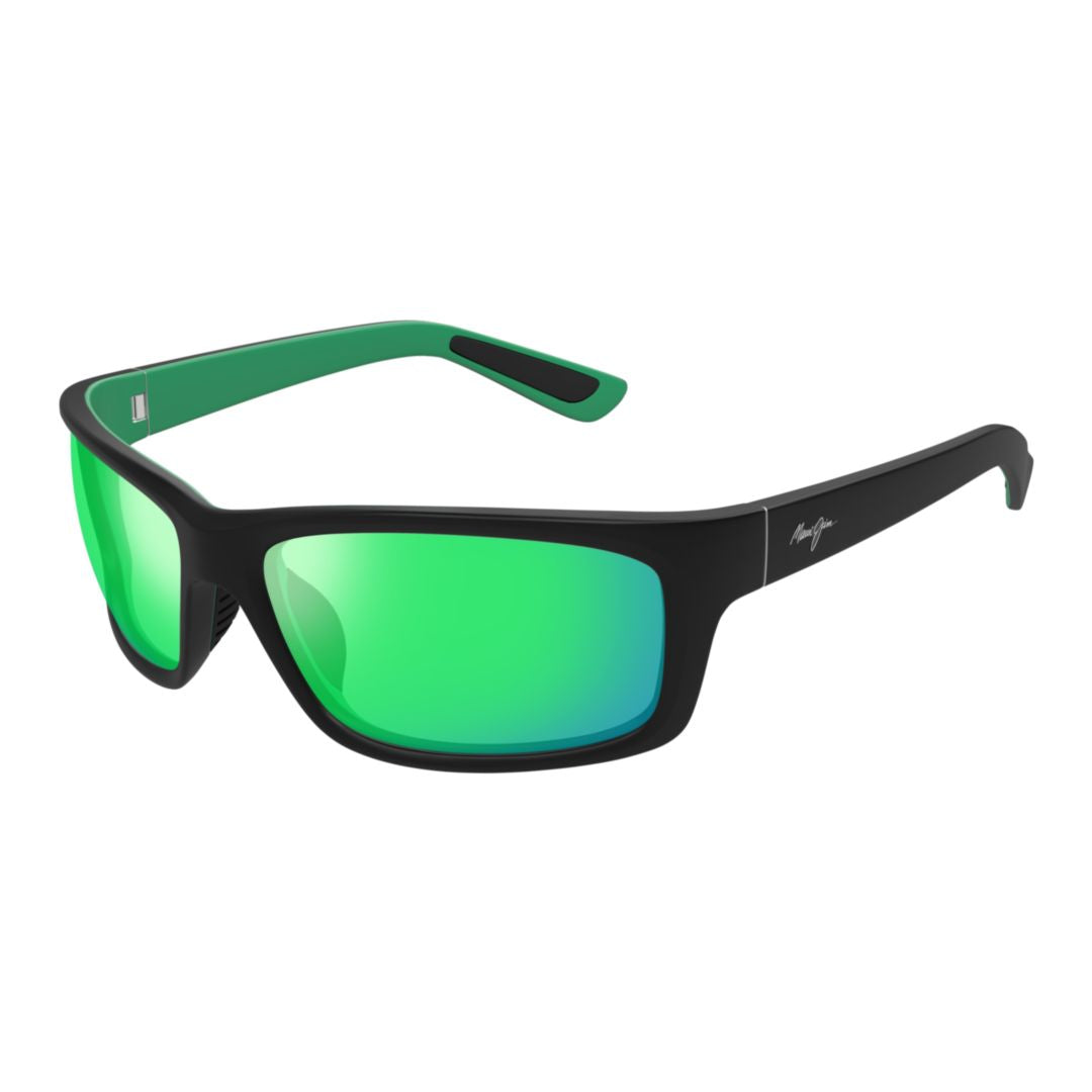 Kanaio Coast Rectangular Frame Sunglasses with Green Reflective Lenses