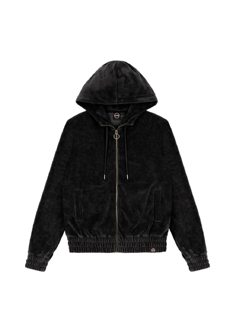 Black Cotton Blend Full-Zip Hoodie