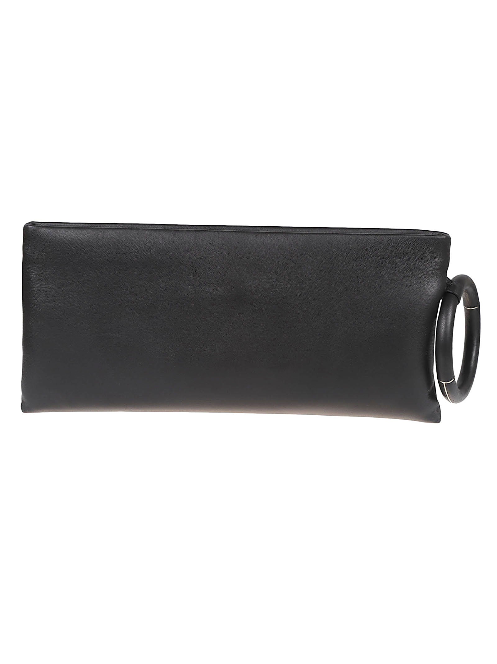 Rectangular Nappa Leather Clutch with Gold Accents
