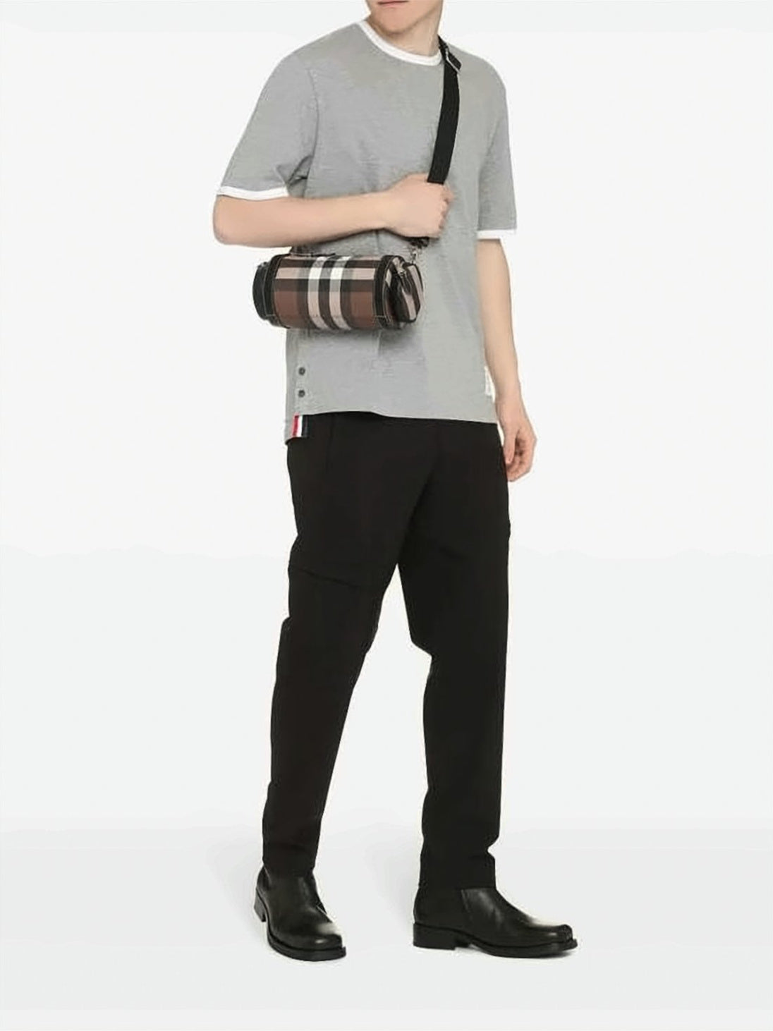 Grey Short-Sleeve T-Shirt with Tricolor Detail