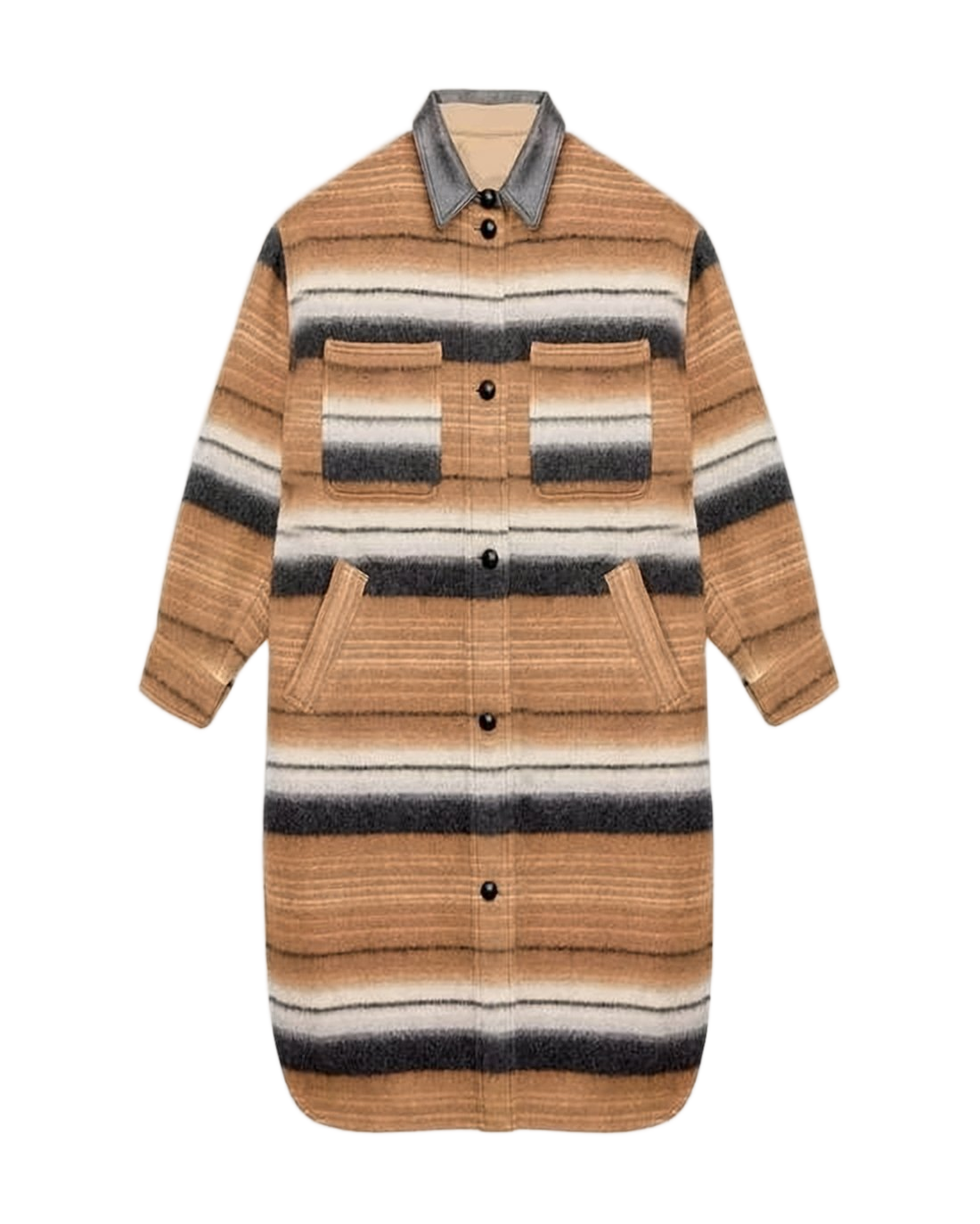 Striped Short Coat with Button-Down Front