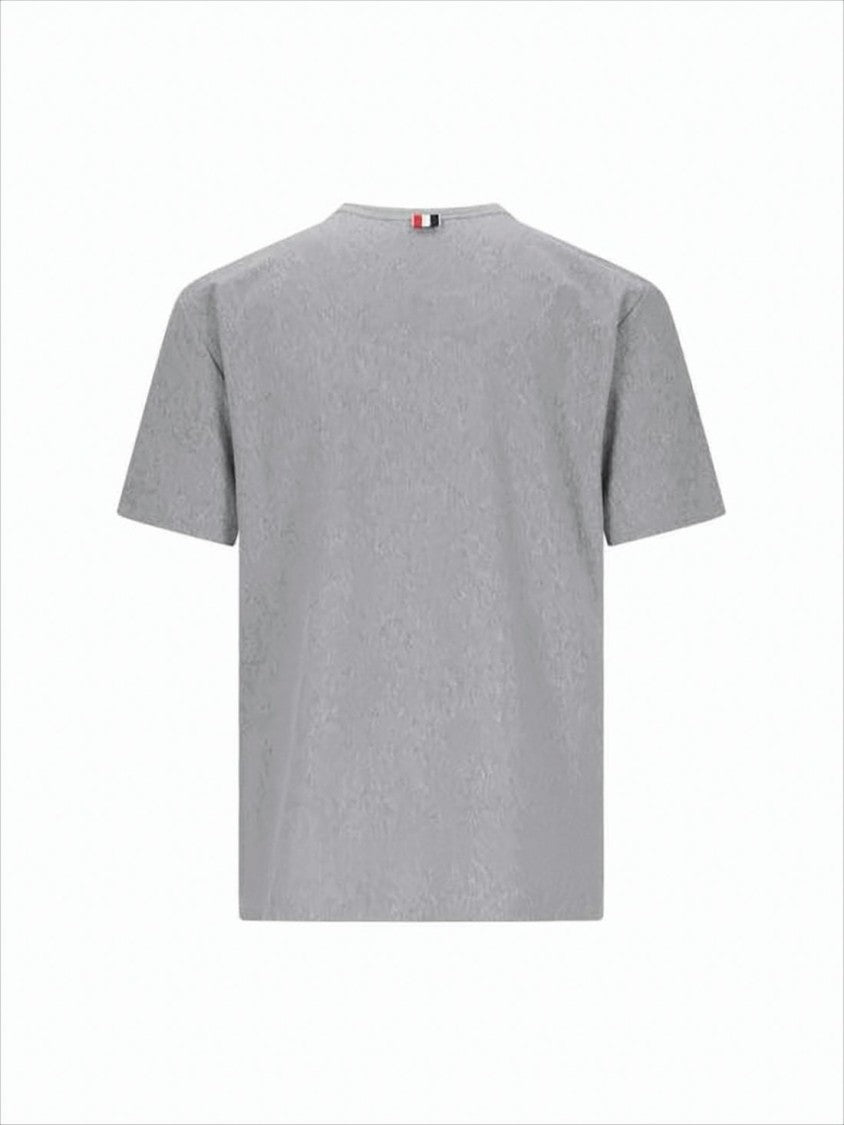 Short-Sleeved Crew Neck Cotton T-Shirt with Tricolor Stripe