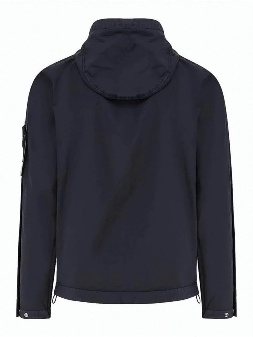Minimalist Blue Polyamide Jacket with Hood
