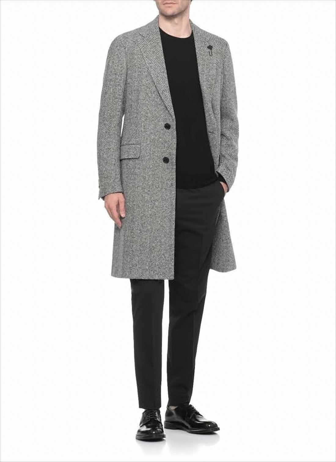 Classic Tailored Grey Herringbone Wool Lardini Coat