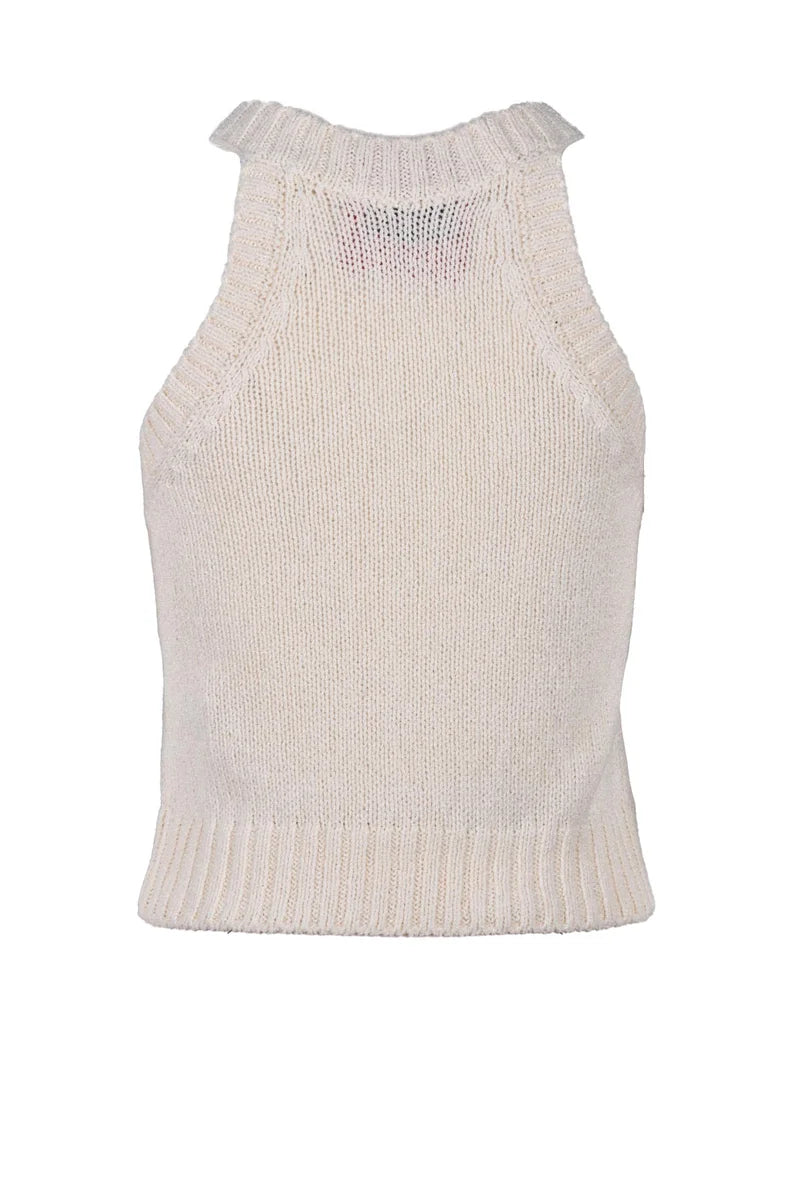 Sleeveless Knitted Crop Top - Cream
