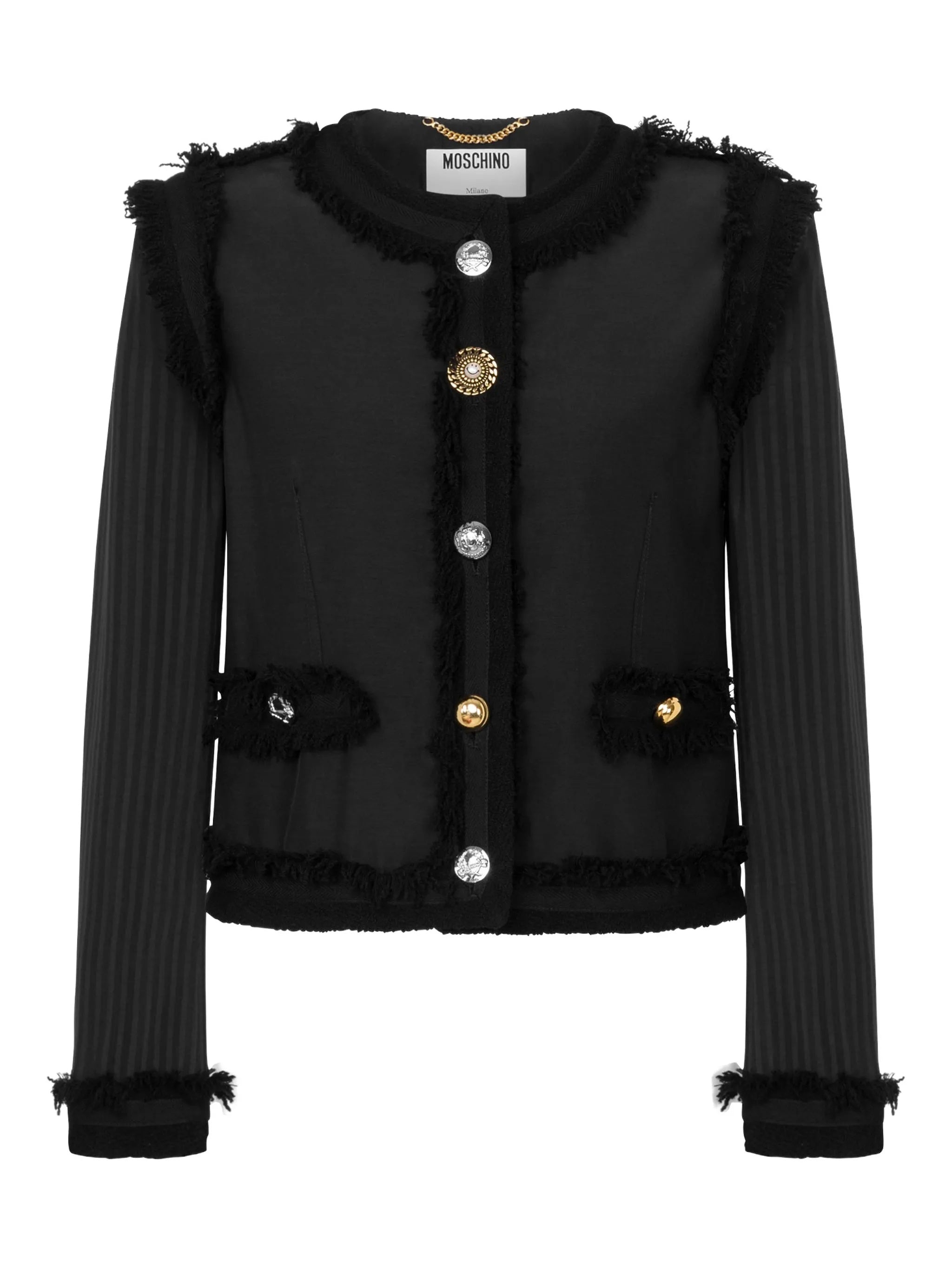 Fringed Boucle Wool Cropped Jacket With Buttons