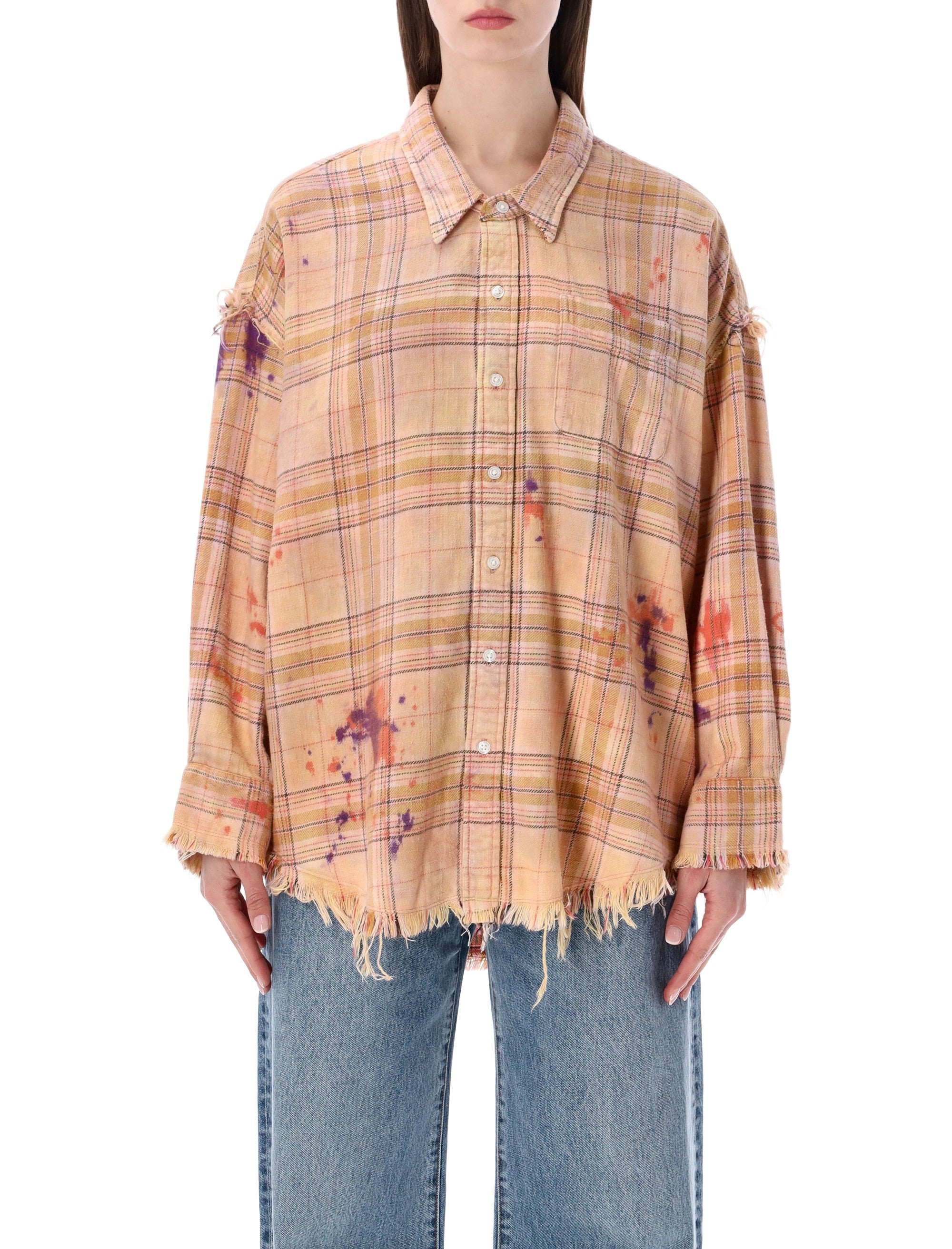 Shredded Plaid Cotton Overshirt