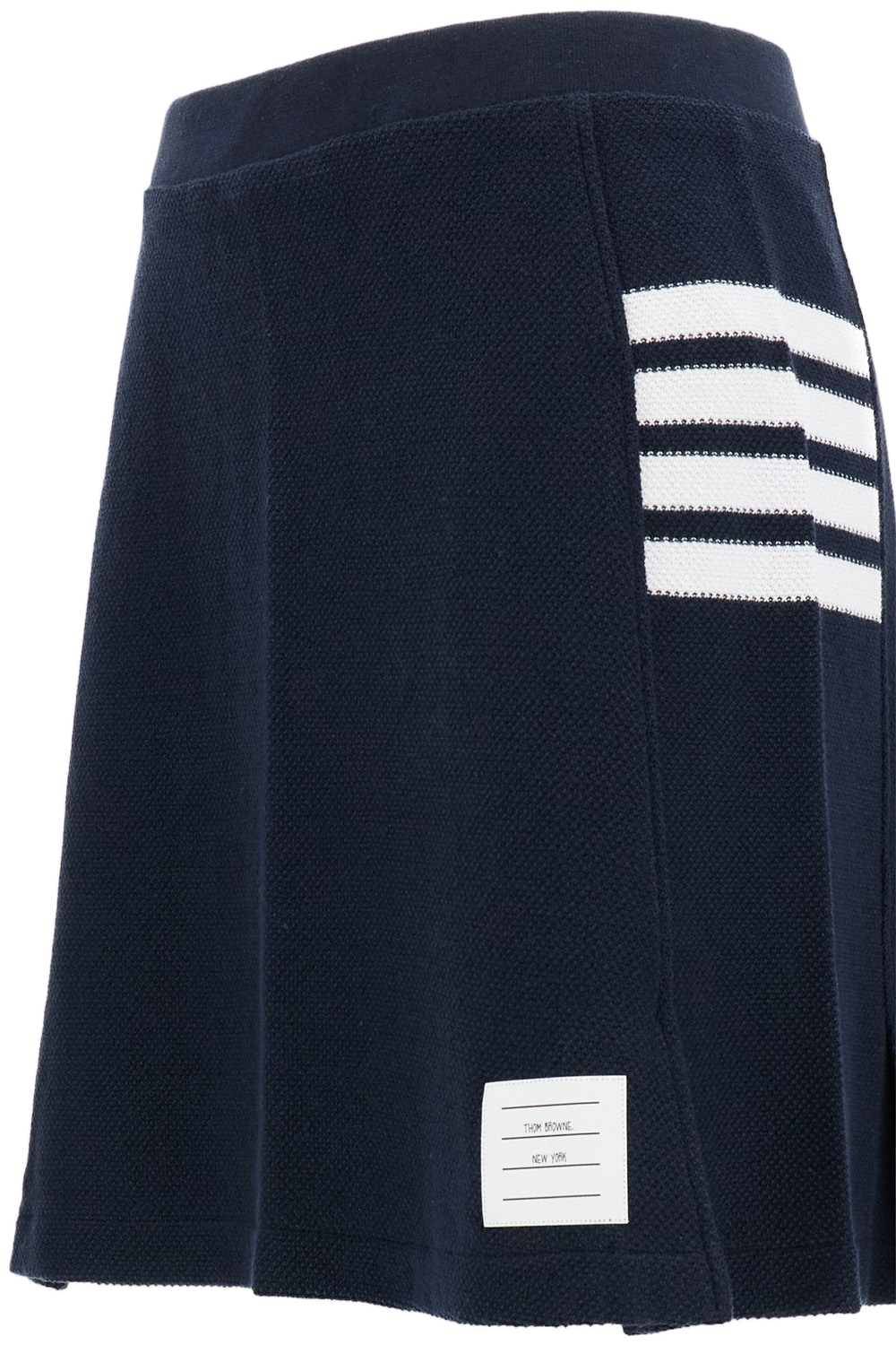 Navy Blue Pleated Mini Skirt with Signature Grosgrain Details