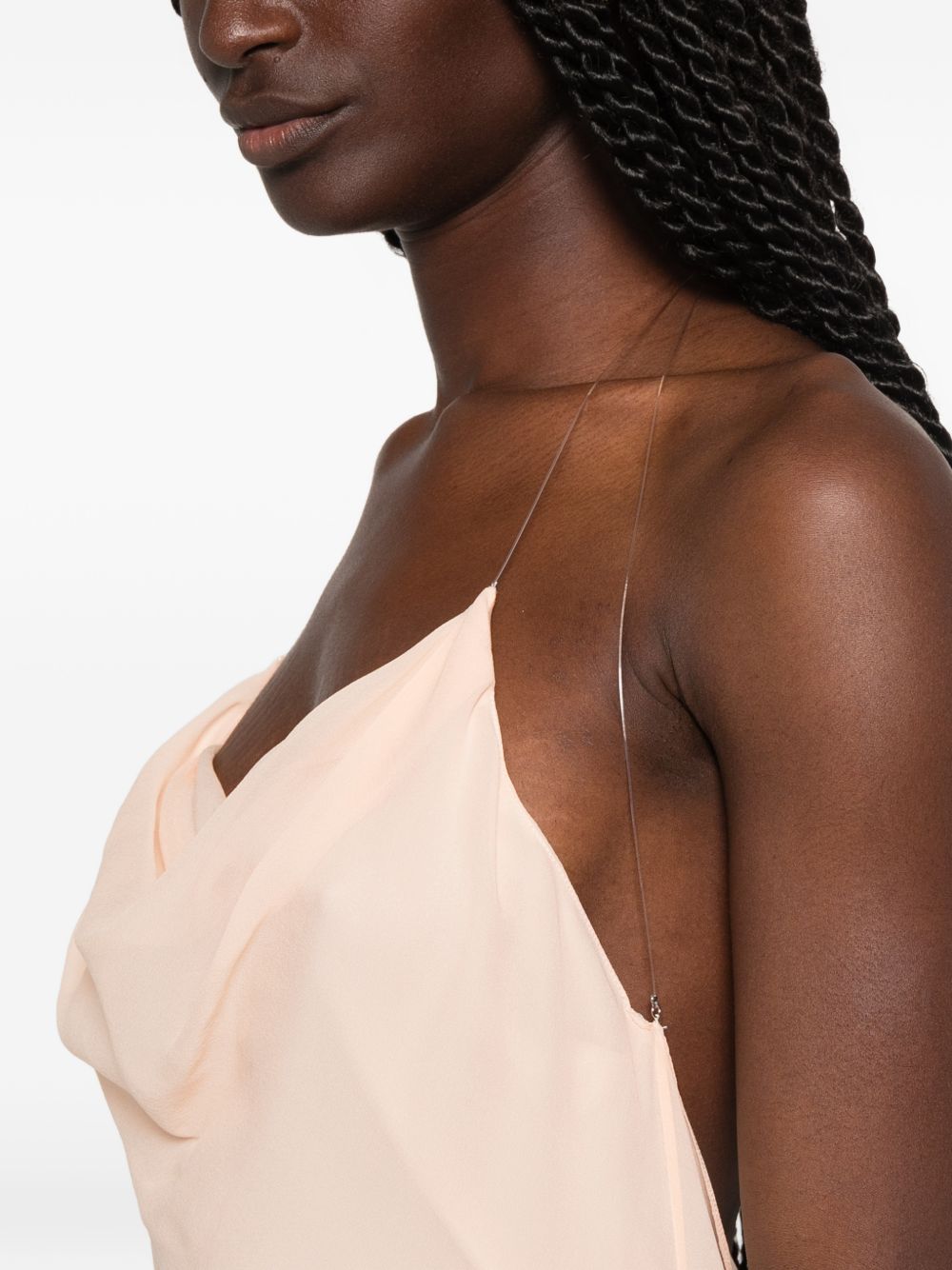Pink Backless Cowl Neck Layered Dress