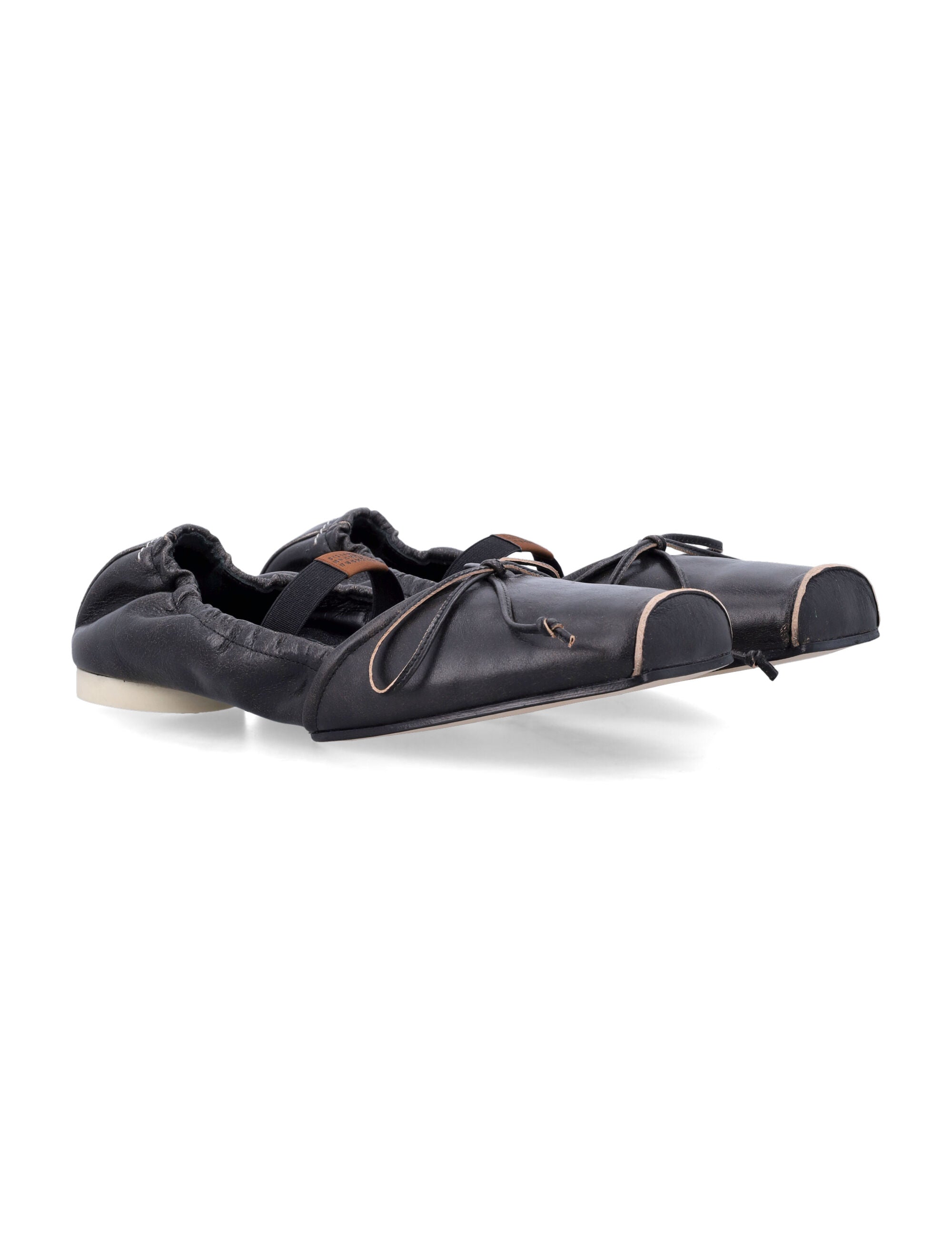 Square-Toe Leather Ballerinas