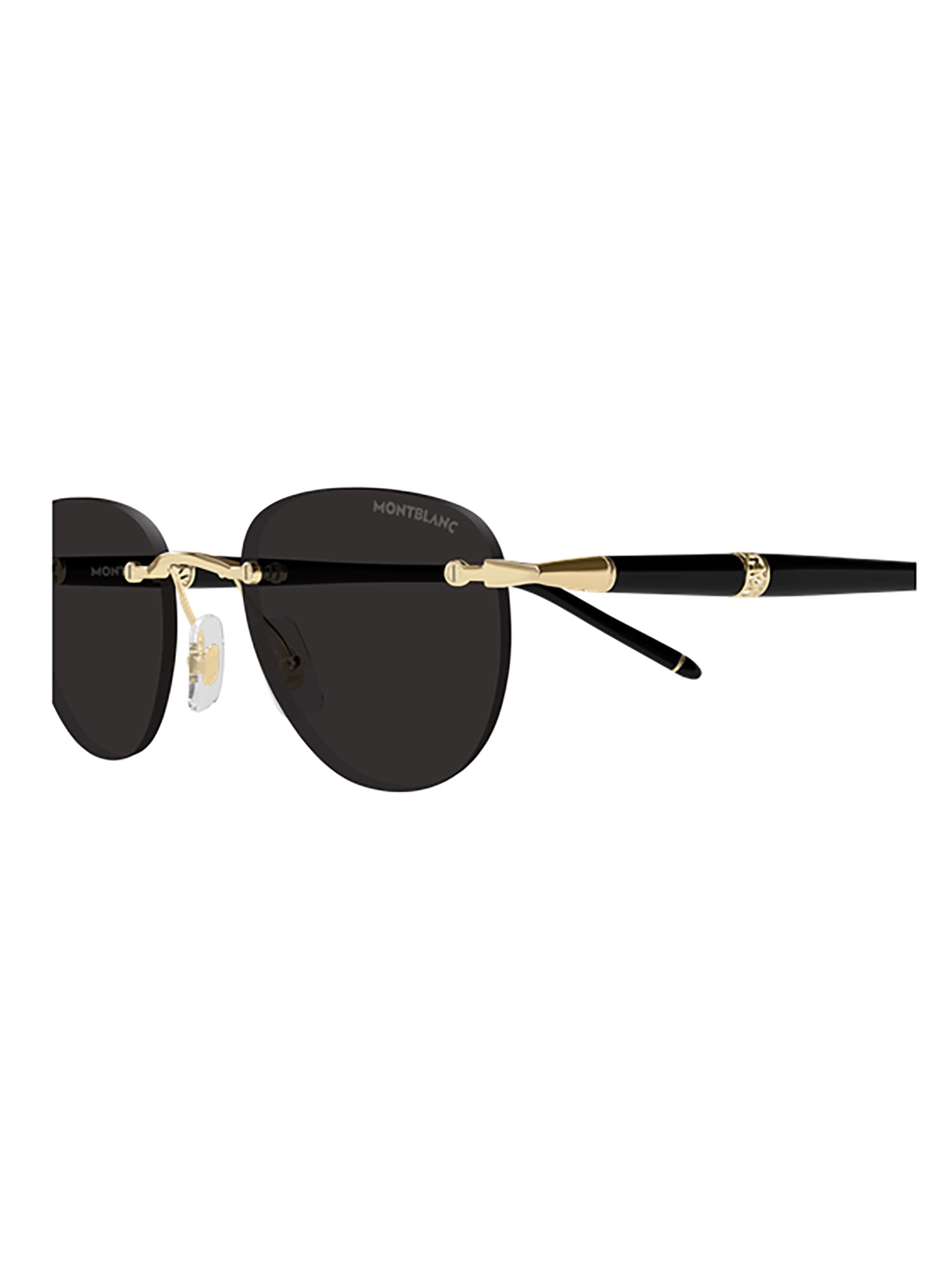 Rimless Black Metal Sunglasses With Gold Accents