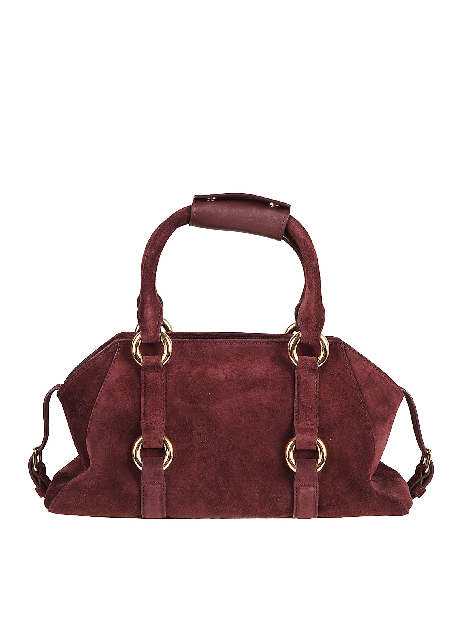 Structured Dark Red Suede Farringdon Bag with Gold Hardware