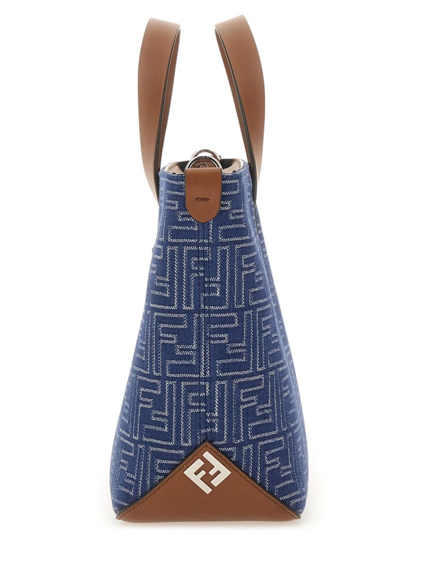 Structured Cotton Ff Shopping Bag With Leather Accents
