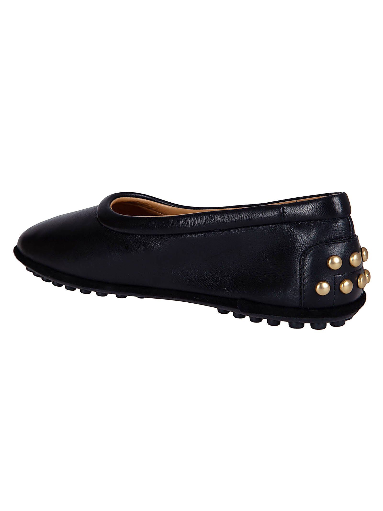 Slip-On Flat Shoes with Rounded Toe and Gold Stud Accents