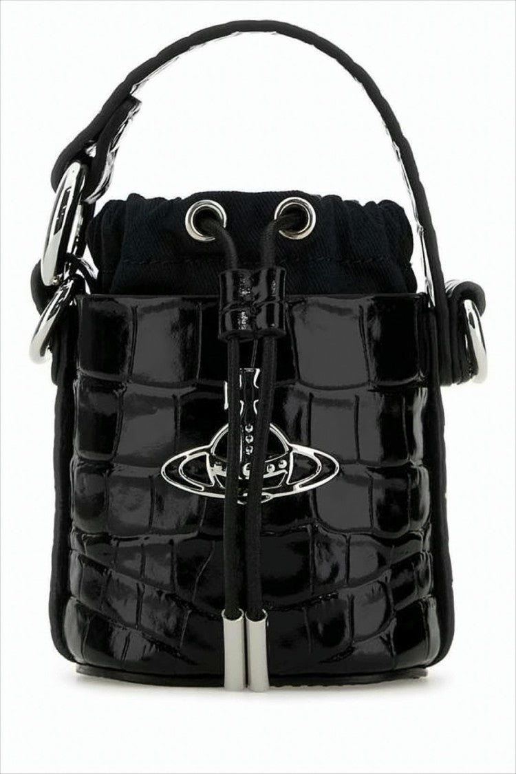 Crocodile-Embossed Leather Structured Tote Bag