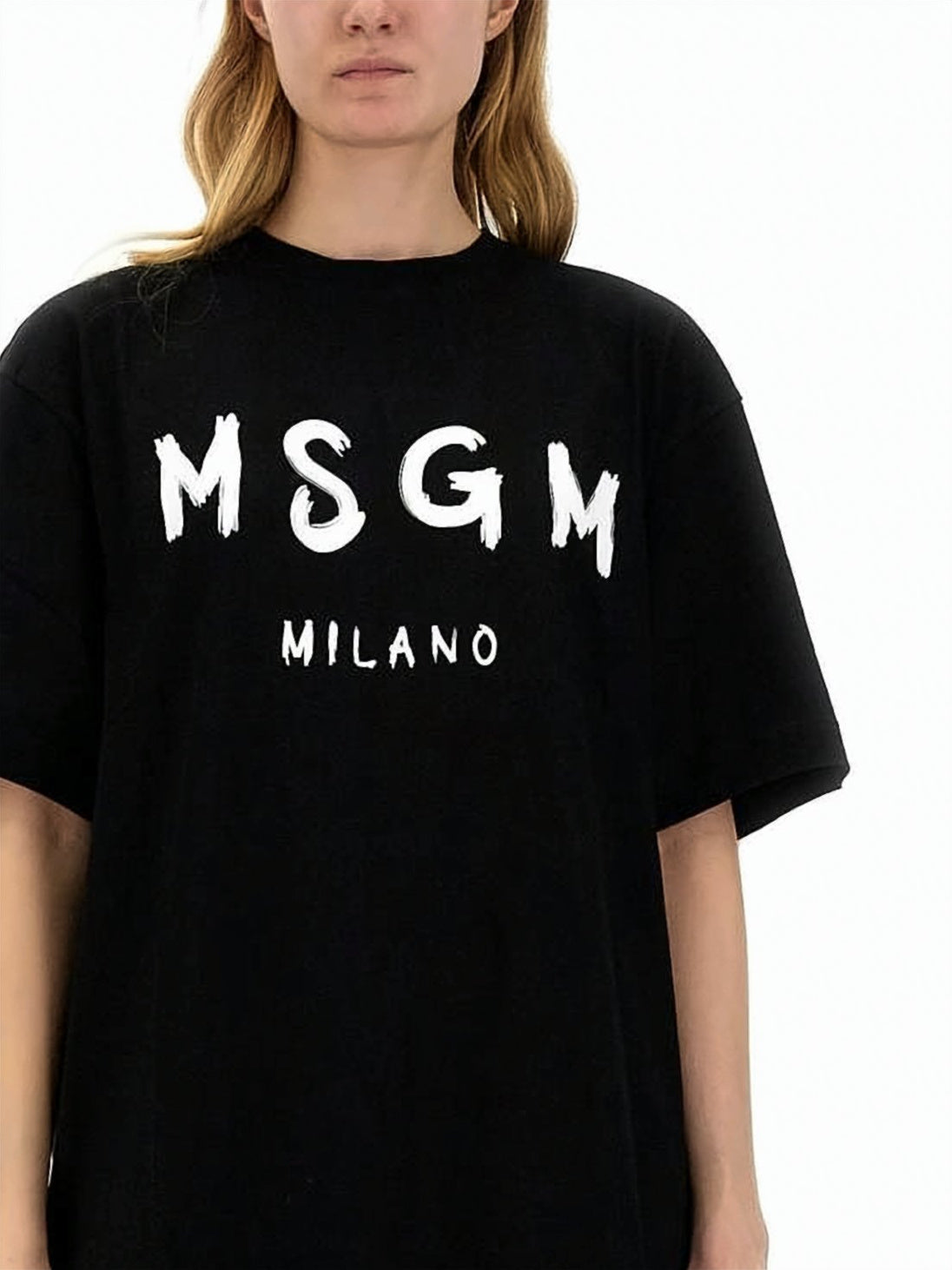 Oversized Black Mini Dress with Brushstroke Lettering