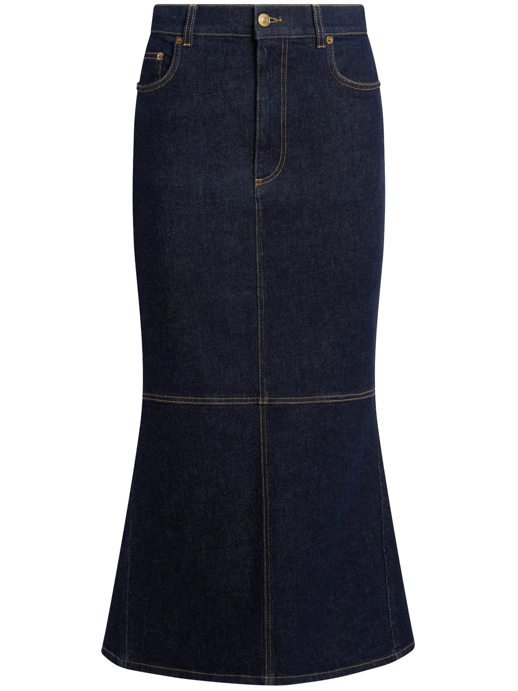 Blue Fitted Denim Midi Skirt With Hearts