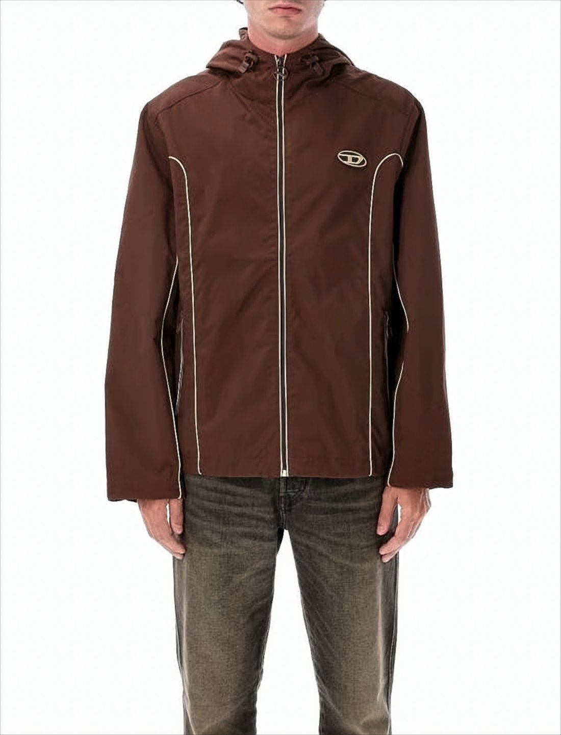 Brown Nylon Jacket with Hood
