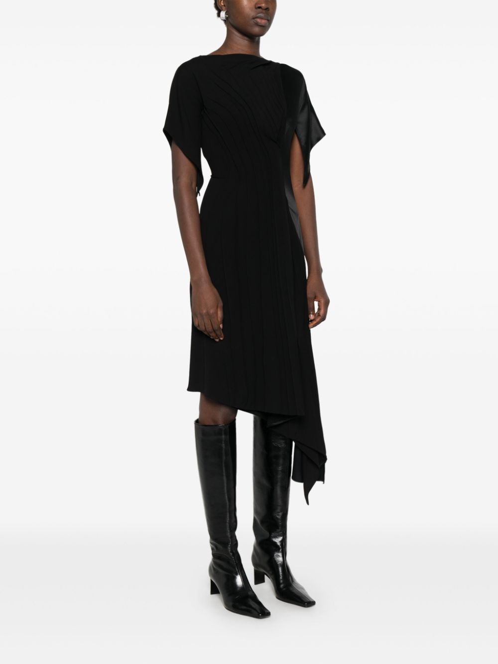 Asymmetrical Black Midi Dress