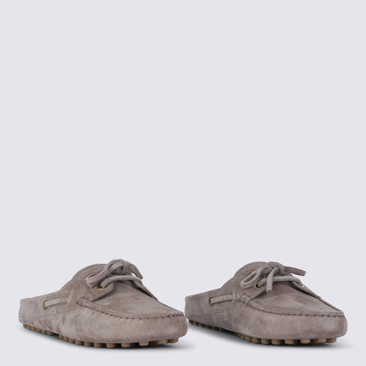 Moccasin-Style Suede Flats with Decorative Bow