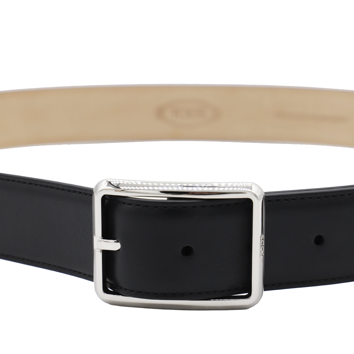 Black Leather Belt with Silver-tone Buckle