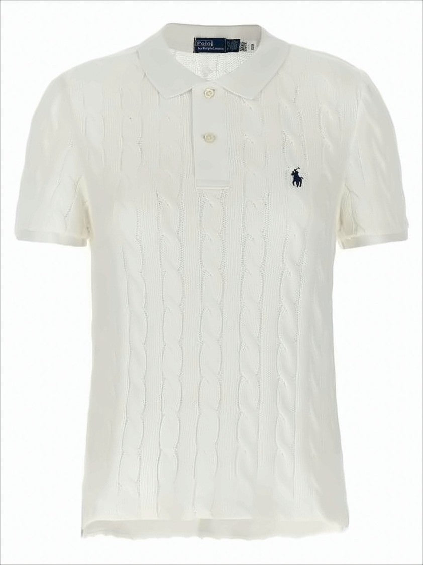 Cable Knit Polo Shirt with Classic Collar