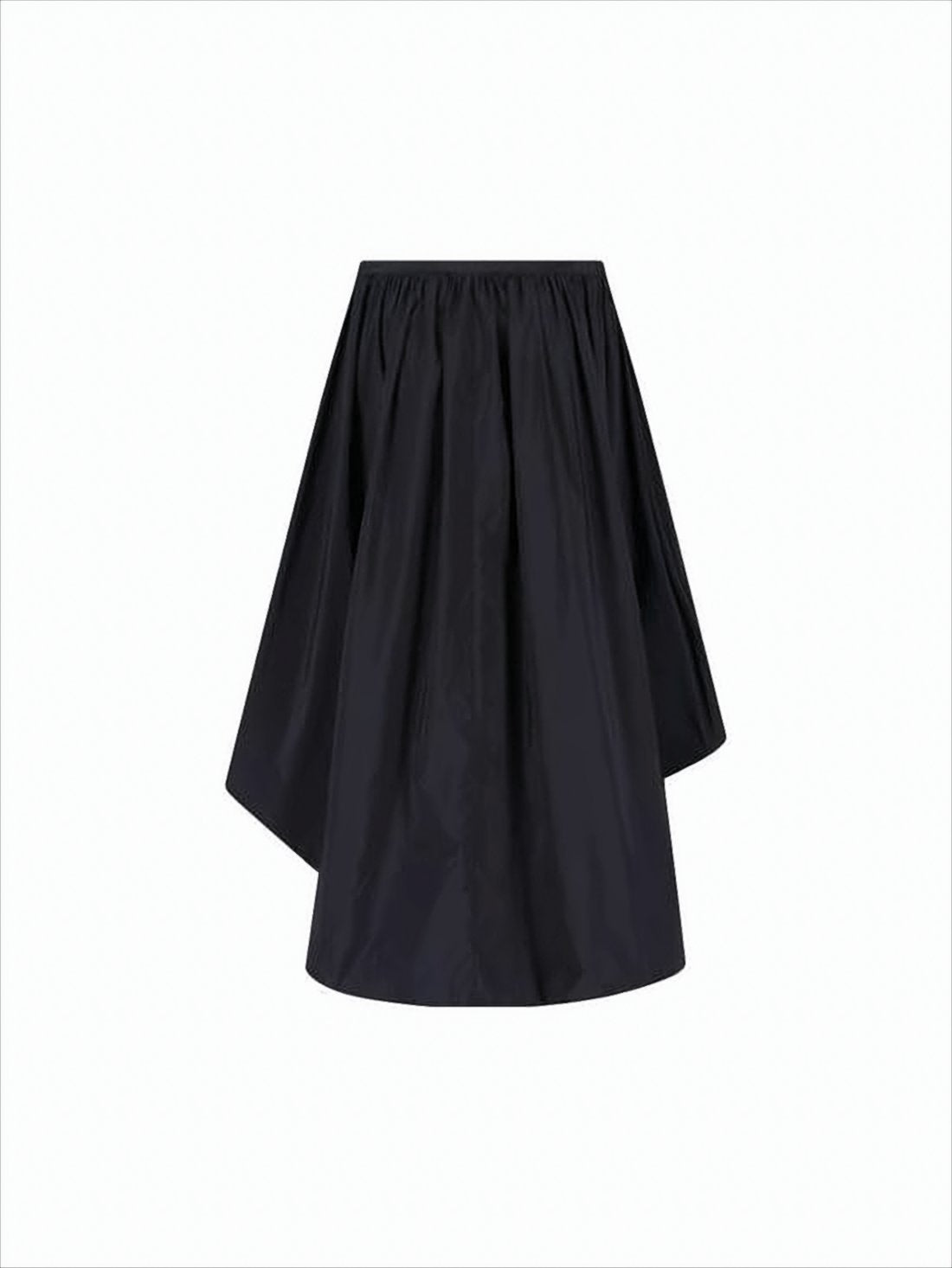 Asymmetrical Black Midi Skirt with Gathered Waistband