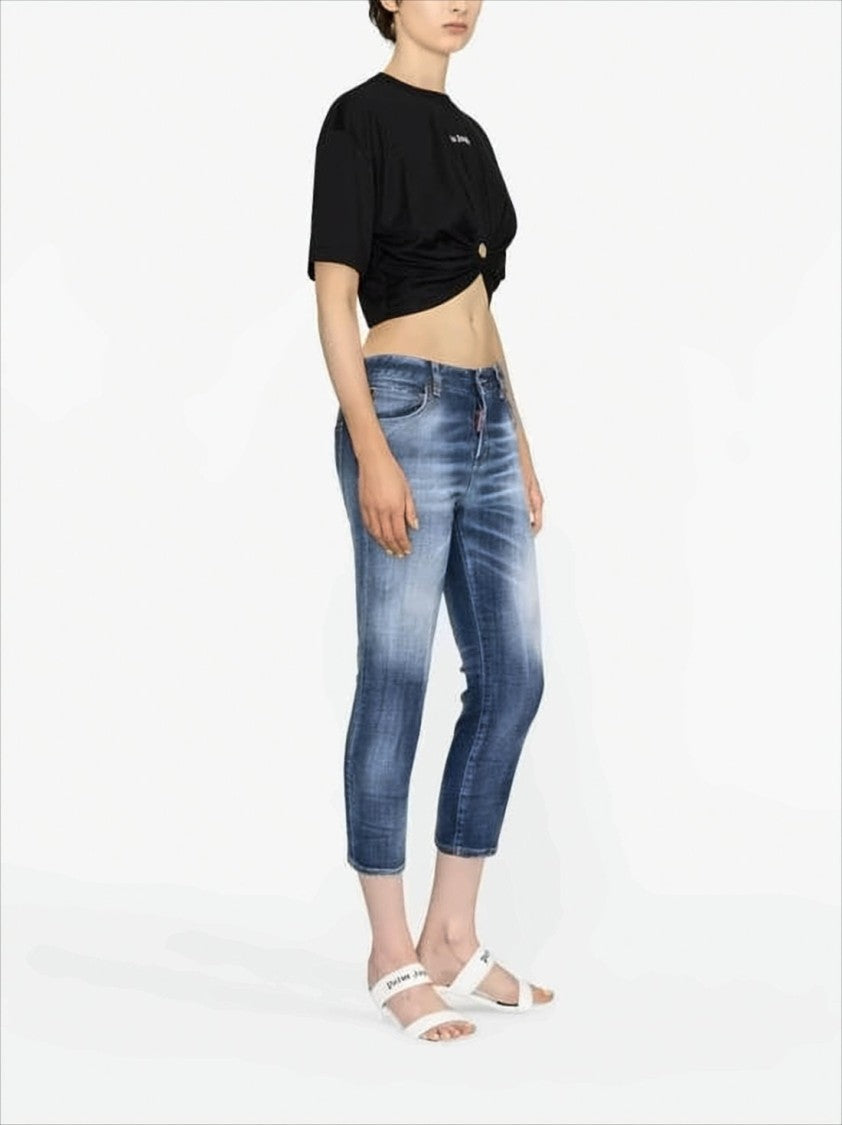 Cropped Black Cotton Top with Front Twist Detail