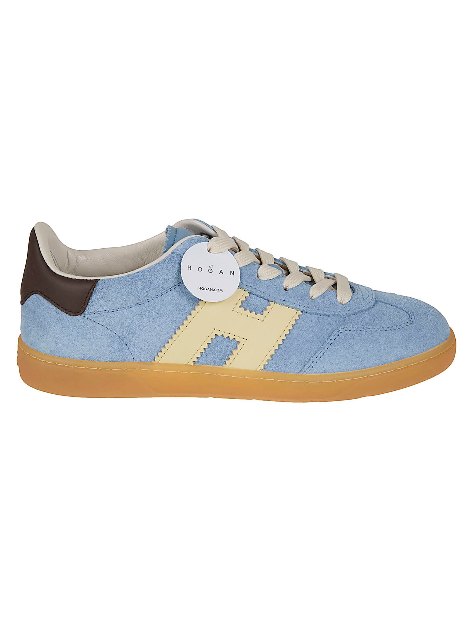 Light Blue Suede Sneakers with Vintage Amber Sole