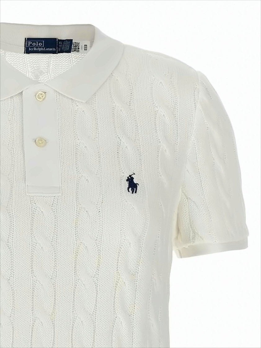 Cable Knit Polo Shirt with Classic Collar