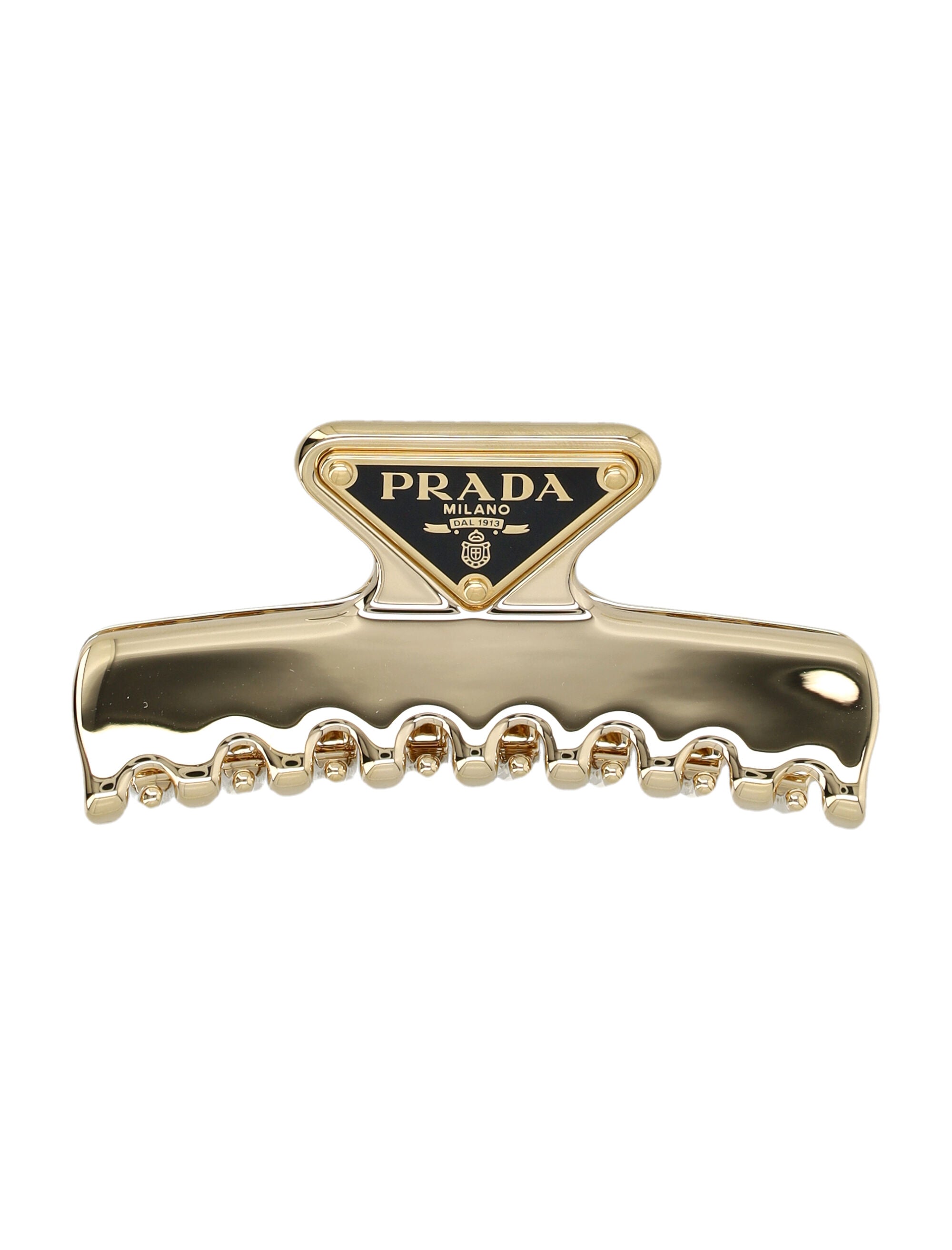 Oversized Gold Metal Hair Clip with Enamel Triangle Emblem