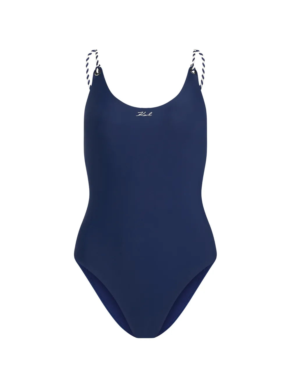 Navy Blue One-Piece Swimsuit with Rope-Style Shoulder Straps