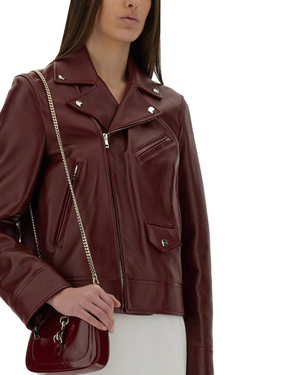 Classic Black Leather Biker Jacket with Structured Fit