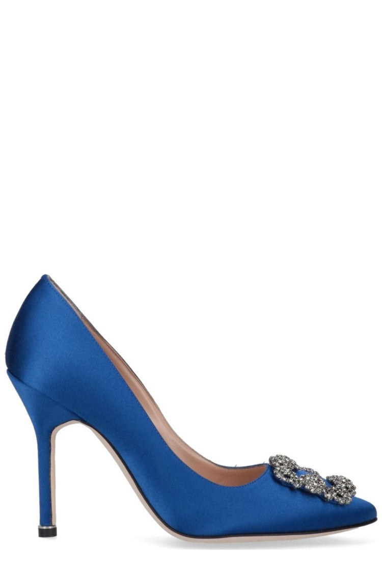 Pointed-Toe Mid-Height Stiletto Pumps with Decorative Embellishment