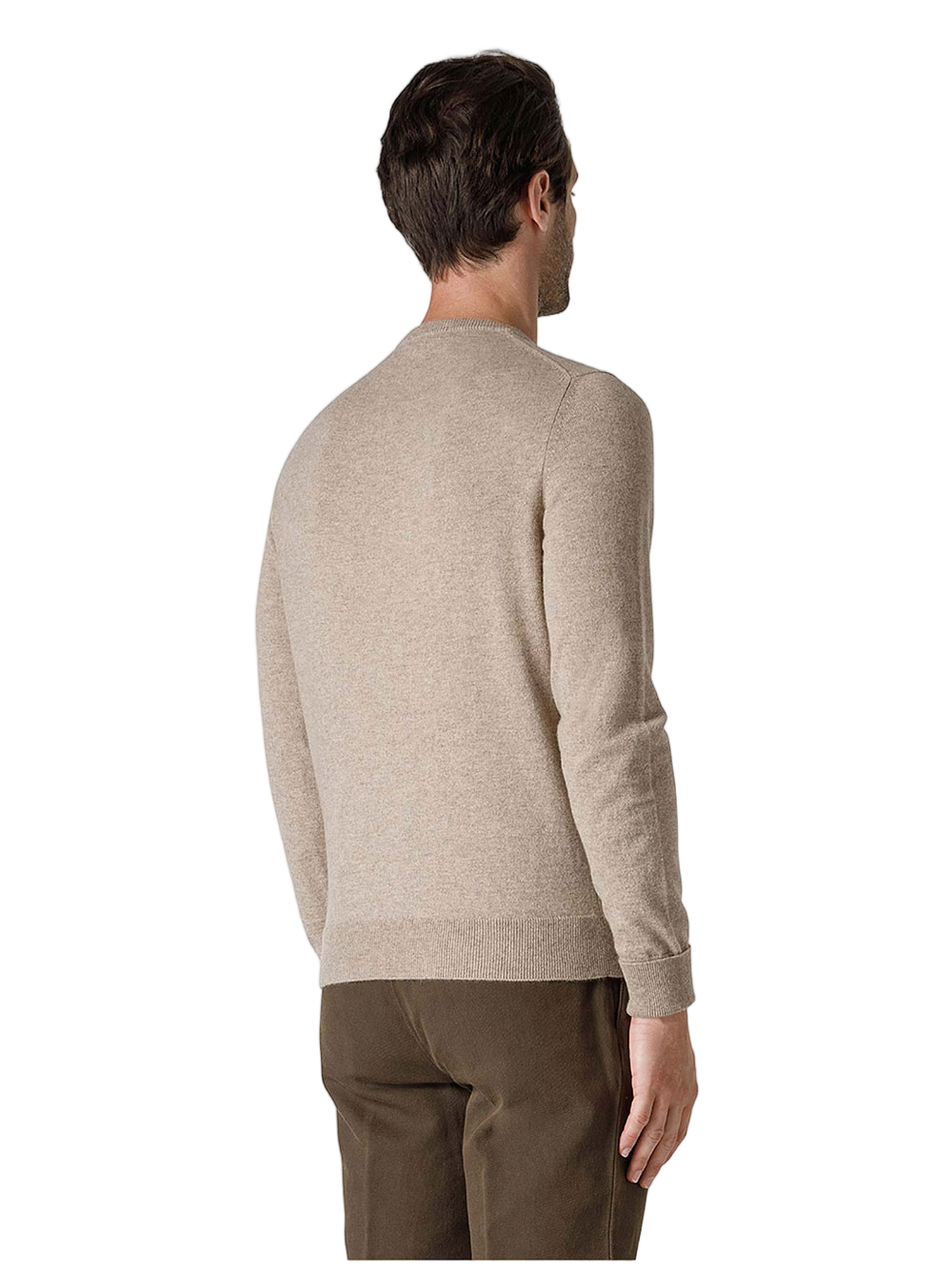 Beige Crew Neck Cashmere Ribbed Sweater
