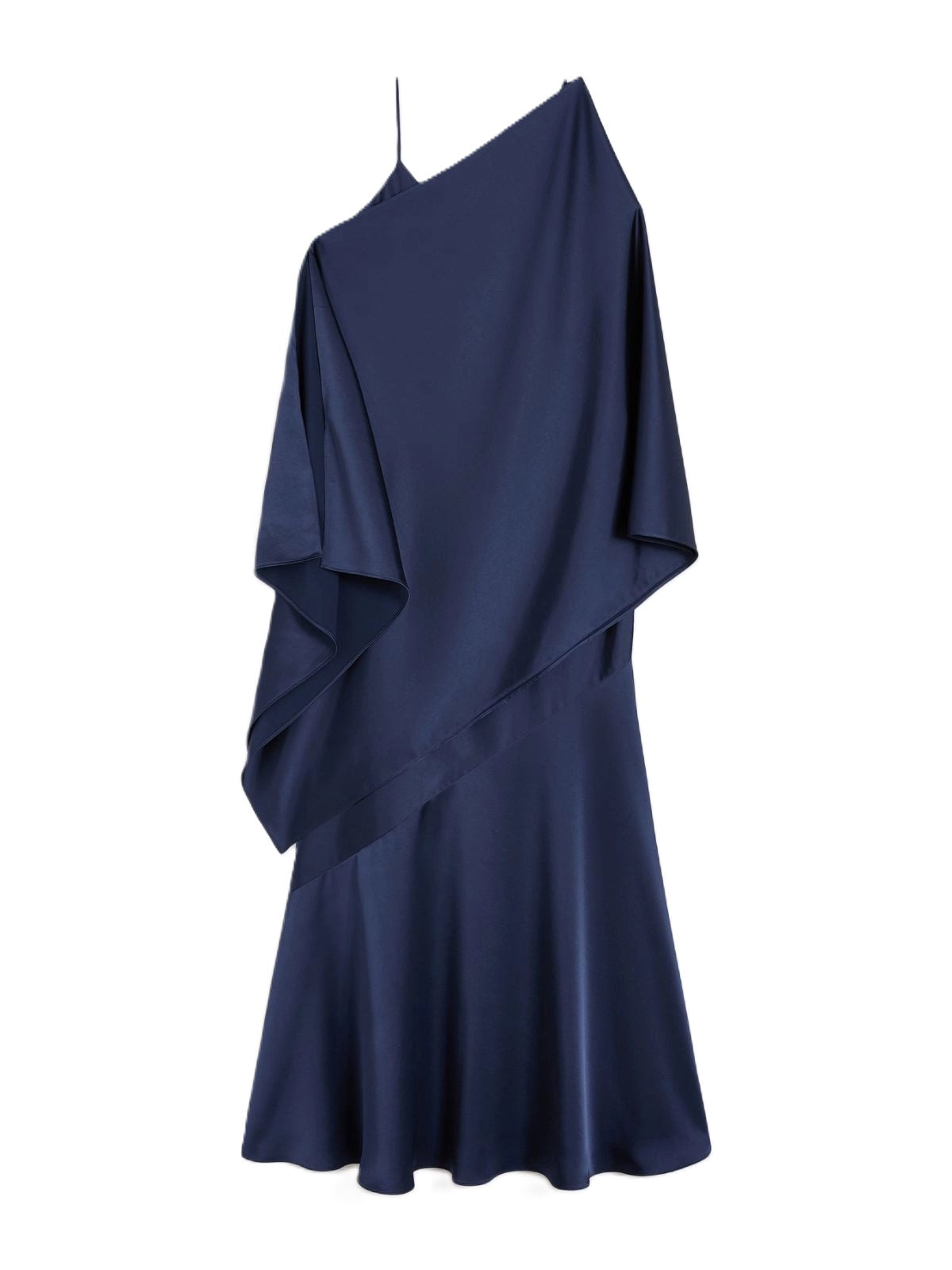 Asymmetrical Deep Navy Maxi Dress with Draped Overlay