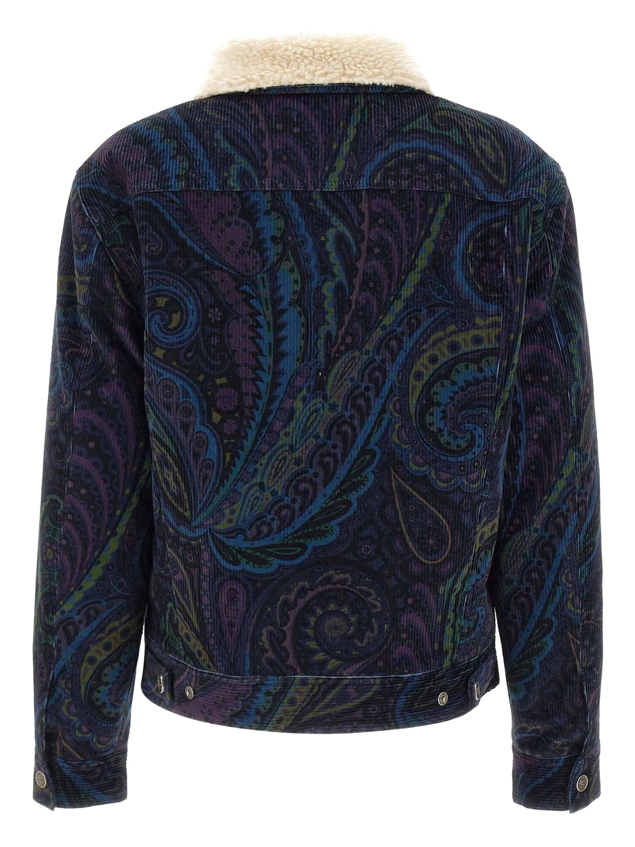Cropped Paisley Pattern Corduroy Sherpa Jacket