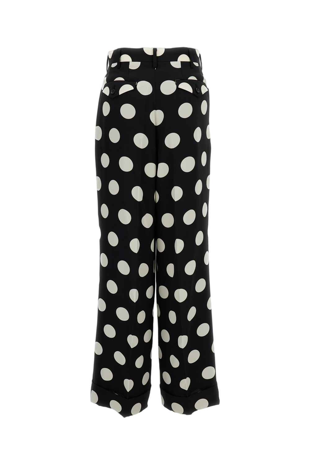 Fluid Polka-Dot Wide-Leg Trousers with Cuffed Hem
