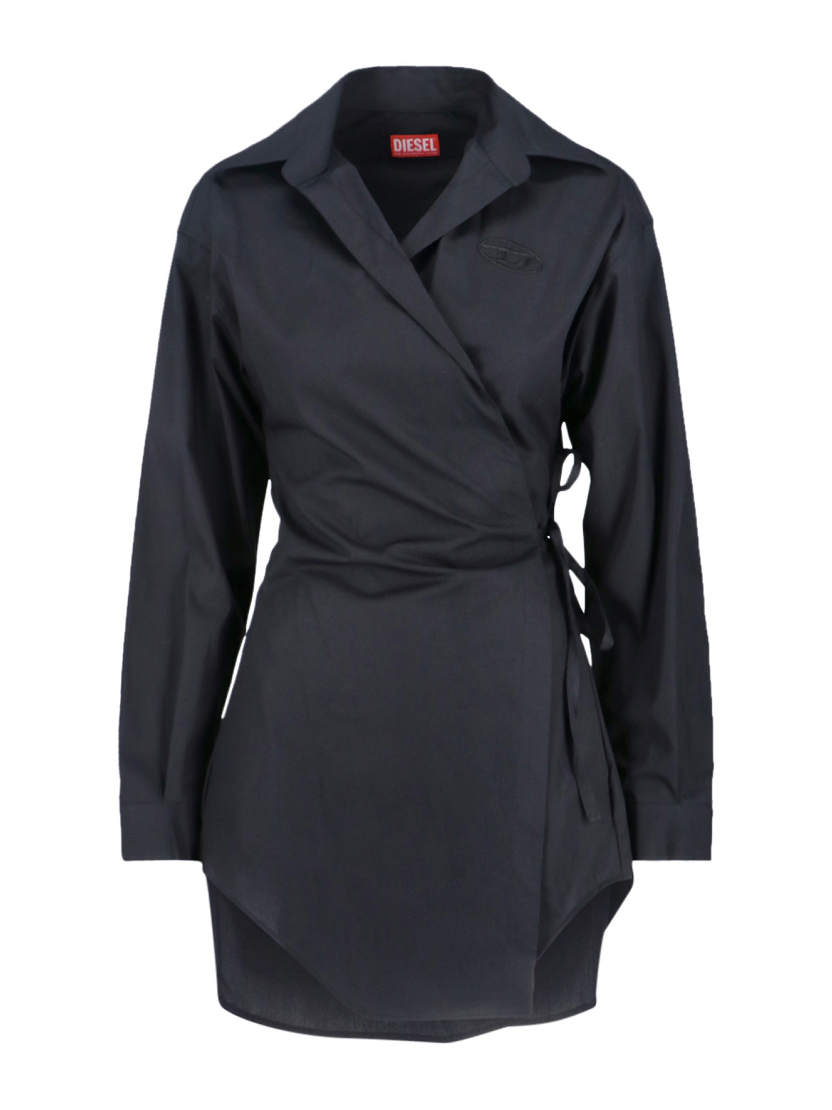 Asymmetric Wrap Blue Midi Shirt Dress With Tone-On-Tone Embroidery