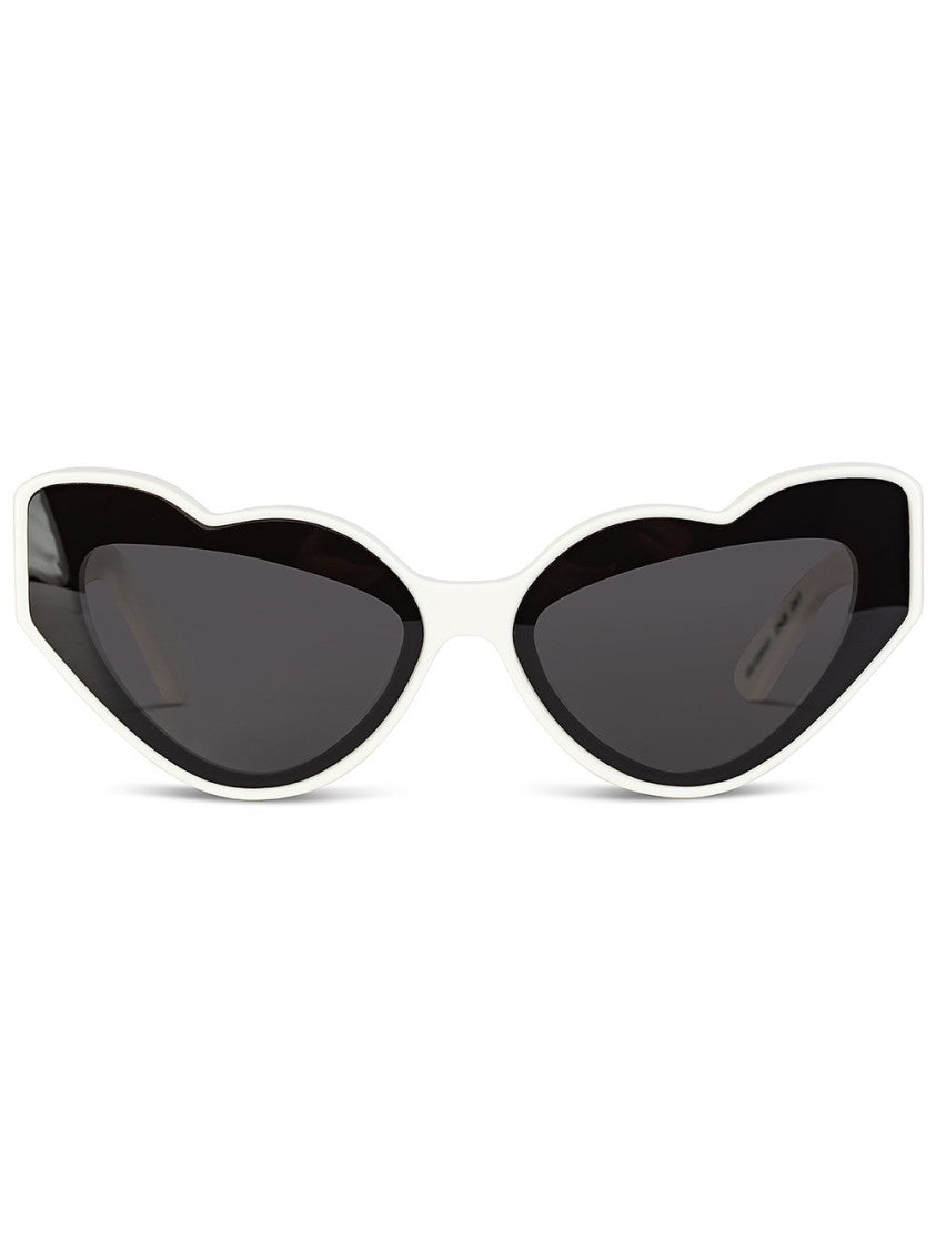 Heart-Shaped White Acetate Sunglasses with Black Lenses