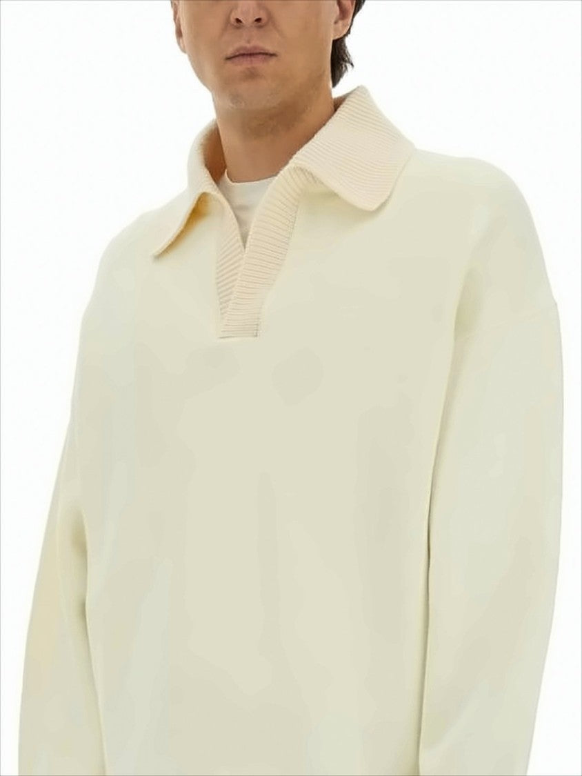 Wide Ribbed Collar Sweater with V-Neck Opening
