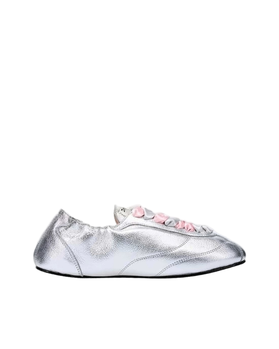 Metallic Silver Leather Sneakers with Satin Laces