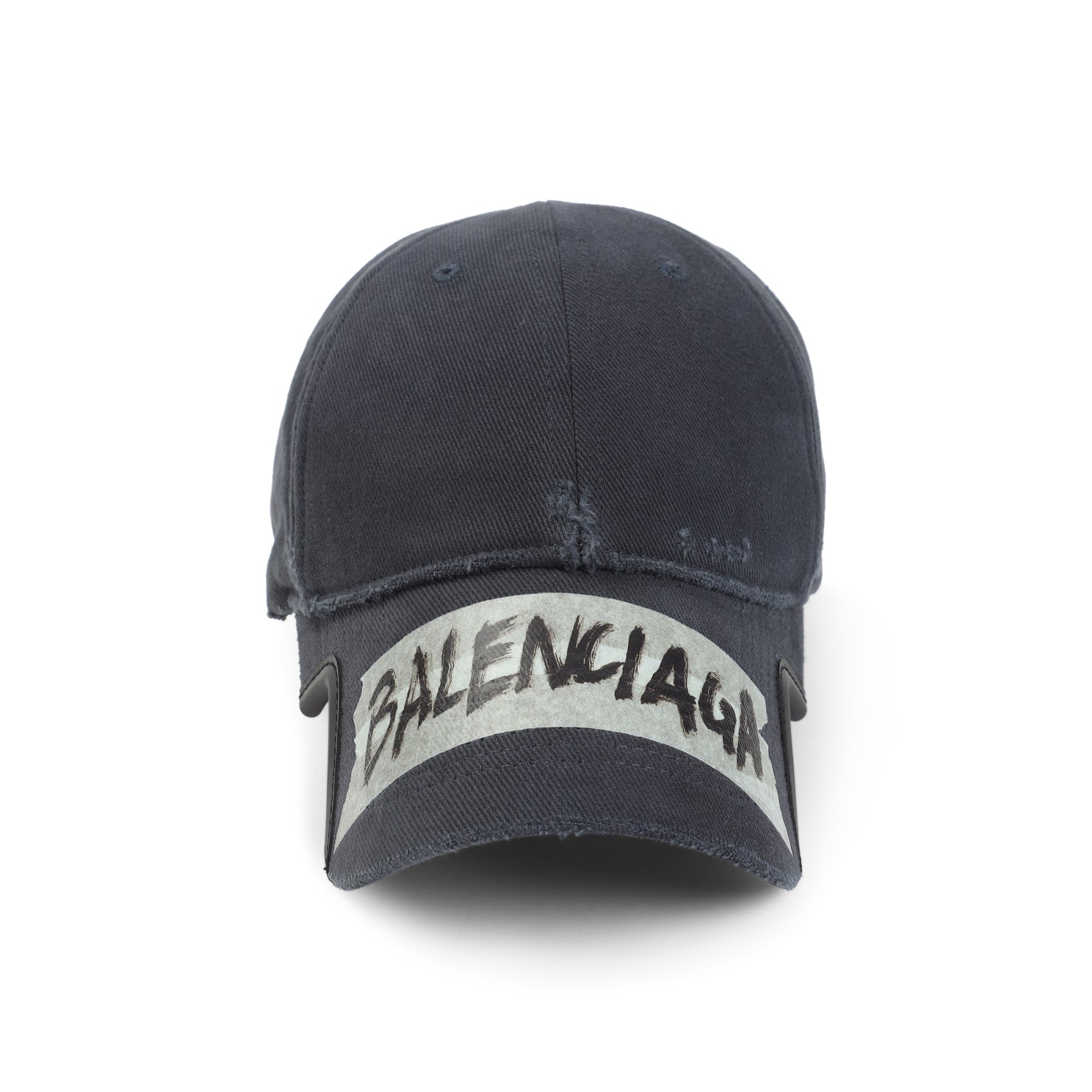 Distressed Black Cotton Cap with Handwritten Graphic
