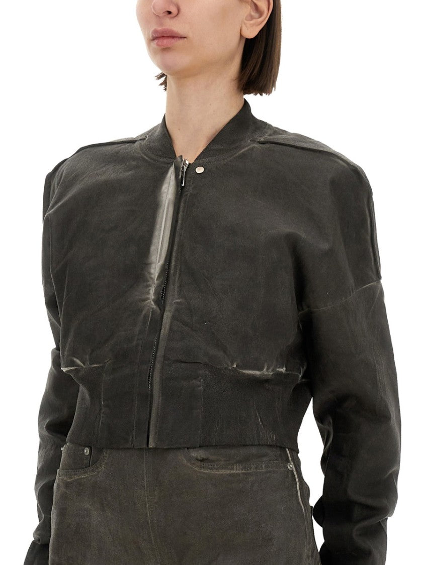 "Flight Jkt" Cropped Bomber Jacket