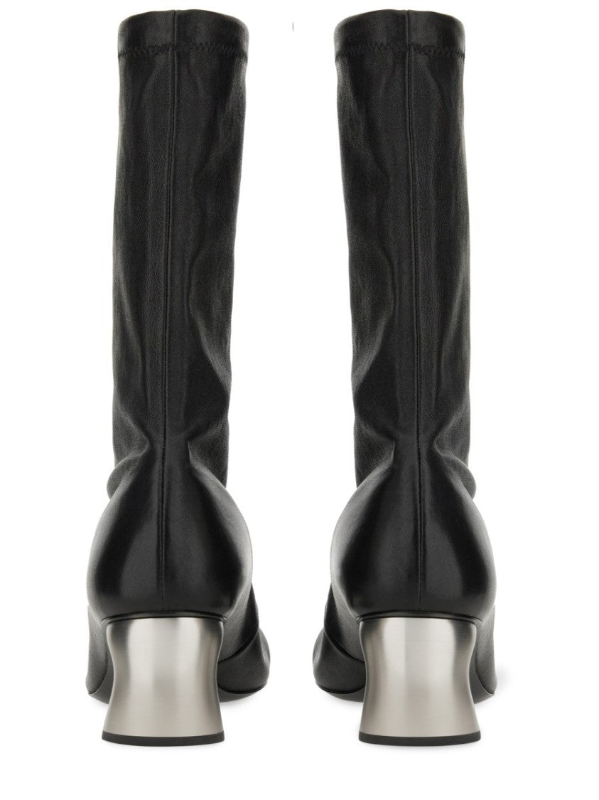 Ankle-High Leather Boots With Sculptural Heel