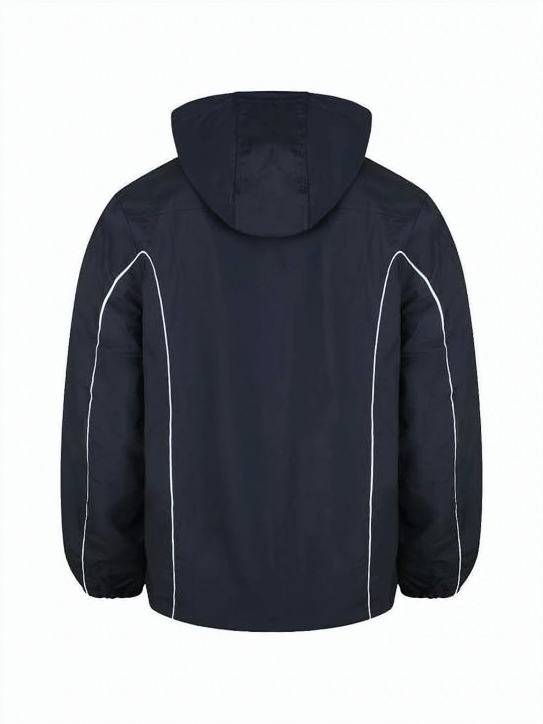 Hooded Black Nylon Jacket with Piping and Adjustable Features