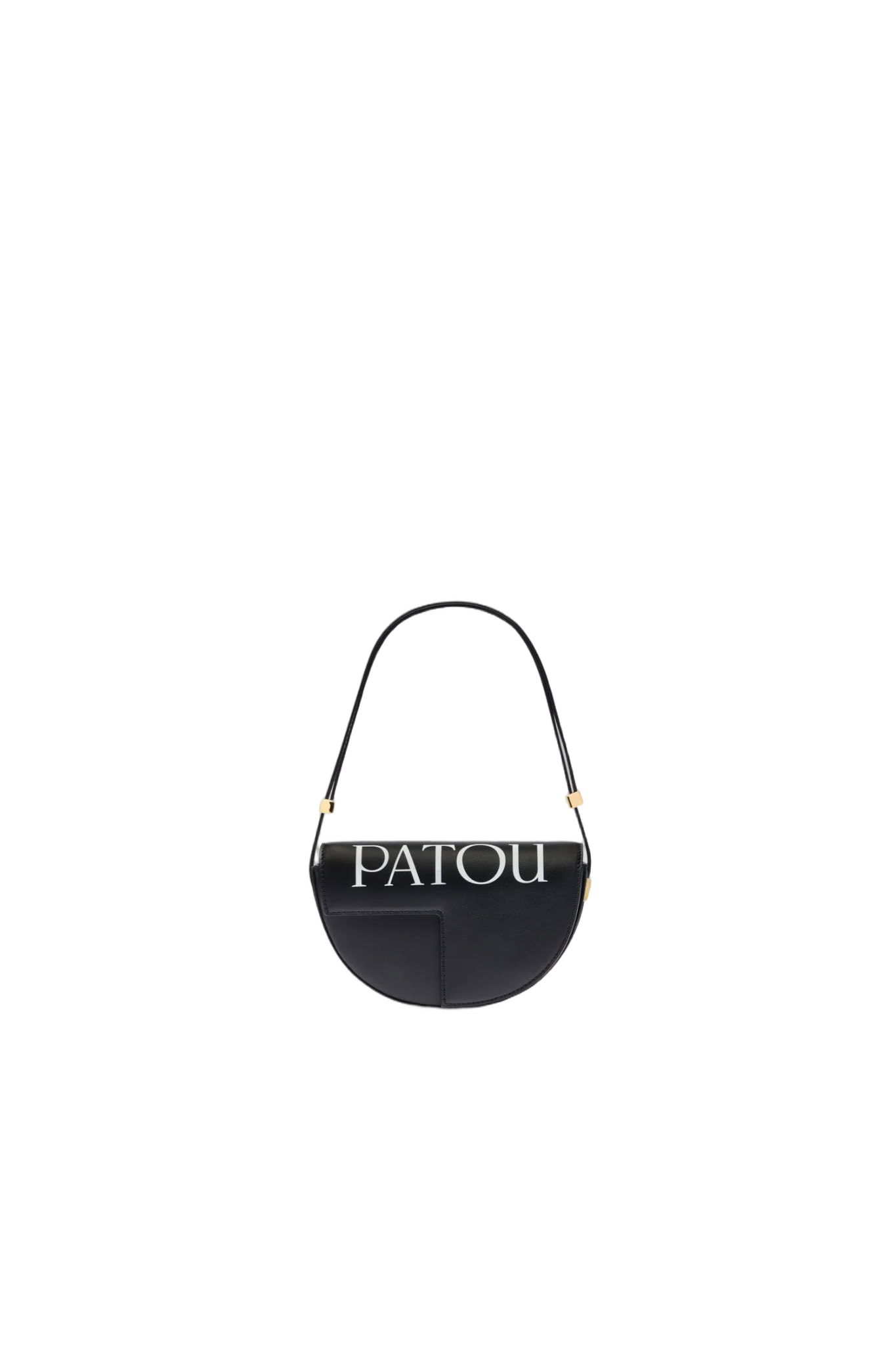 Half-Circle Black Leather Handbag With Geometric Cut-Outs