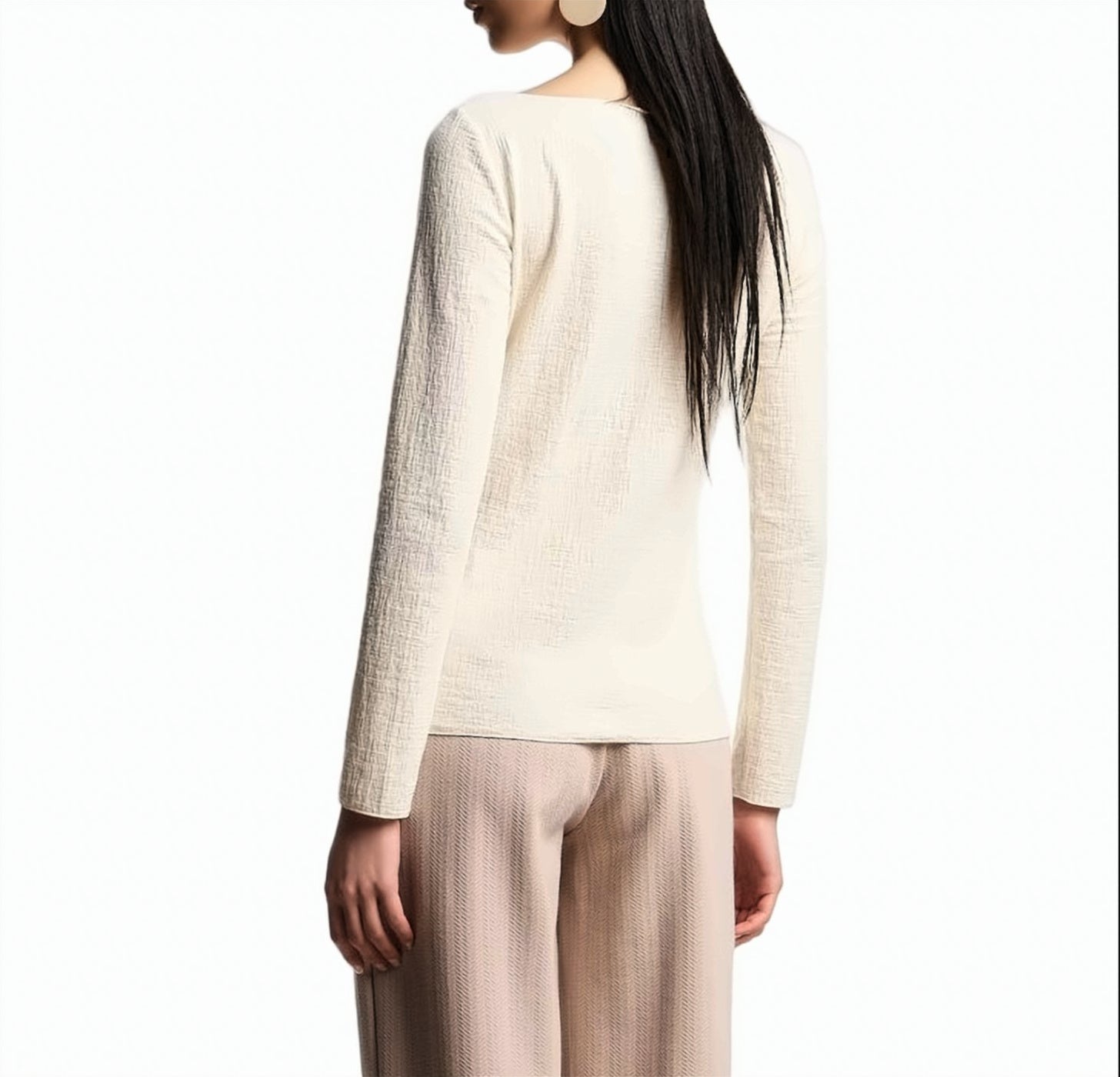Boat Neck Stretch Jersey Textured Sweater
